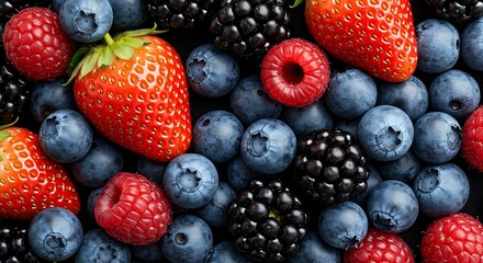 Fototapeta premium Fresh Mixed Berries Close-Up on Dark Background