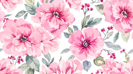 Seamless watercolor flowers pattern. Hand painted flowers of different colors, Flowers for design