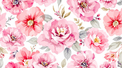 Seamless watercolor flowers pattern. Hand painted flowers of different colors, Flowers for design
