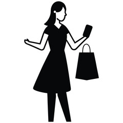 Woman Shopping Online with Smartphone and Bag