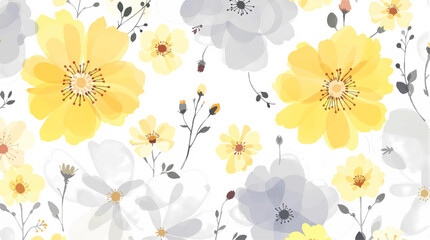 Seamless watercolor flowers pattern. Hand painted flowers of different colors, Flowers for design