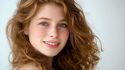 Fototapeta premium Portrait of a Young Woman with Beautiful Curly Red Hair and a Warm Smile