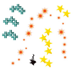 Scattered Stars and Sunbursts with Abstract Teal Symbols