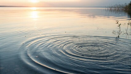 Captivating water ripples close-up at sunset over tranquil lake nature photography serene environment macro viewpoint reflective concepts for relaxation and calmness