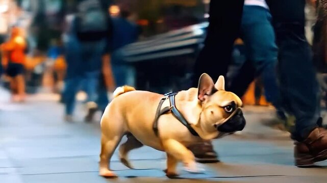 english bulldog walking on street