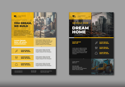 Yellow And Black Modern Construction Services Flyer Layout
