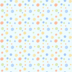 Seamless Pastel Polka Dot Pattern on Soft Blue Background. Playful Chalk Style Dot Shapes Design. Perfect for Nursery Theme, Fabric, Wrapping Paper, and Print