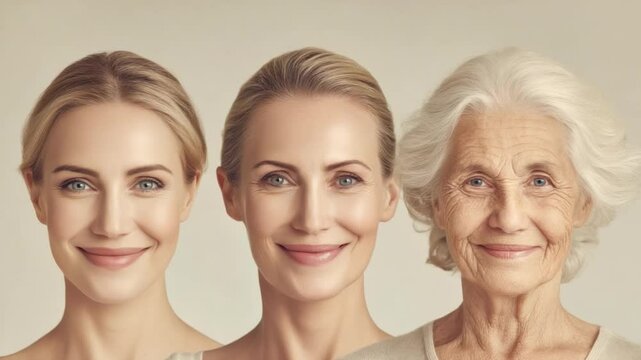 Age Progression: A portrait series showcasing the natural aging process, focusing on the beautiful journey of a woman's face, capturing the essence of time and experience.