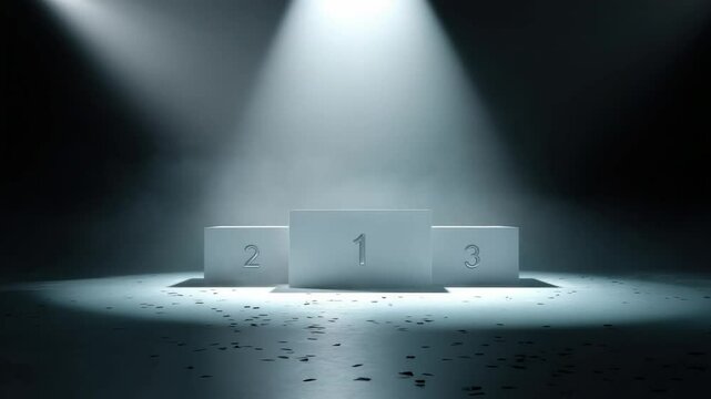 Podium under the Spotlight: Three blank podiums bathed in a single, dramatic spotlight await the champions. This image captures the anticipation and potential of achievement.