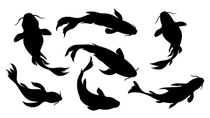 set of koi fish silhouette vector on tranparent background
