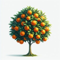 Orange Tree with Ripe Fruits Hanging from Branches in Sunlit Orchard