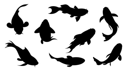 set of koi fish silhouette vector on tranparent background