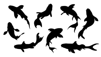 set of koi fish silhouette vector on tranparent background