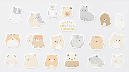 Fototapeta premium Chappy Chubby's stickers: A collection of adorable, cartoonish hamster stickers, perfect for adding a touch of whimsy and charm to any project or design.
