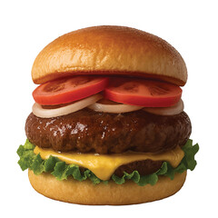 Juicy Hamburger with Cheese, Lettuce, Tomatoes and Onion