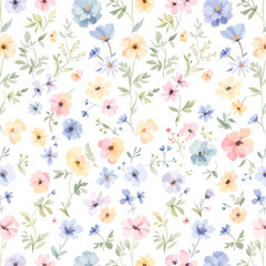 Floral seamless pattern, watercolor flowers
