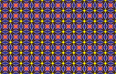 Geometric ethnic pattern oriental design on dark midnight navy background. Traditional geometry abstract with pink, white, yellow, green color for wallpaper handcraft, carpet, clothing, fabric design.