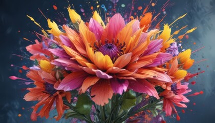 Obraz premium Intense watercolor flower explosion, artistic style, vivid hues, spring, intense