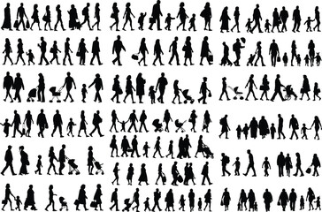 Set of silhouettes of people walking
