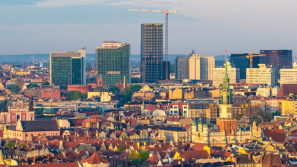 Panoramic view from the drone on the city Poznan. Poland.