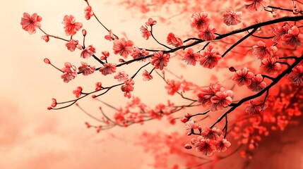 chinese red lanterns with red flowers