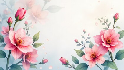 Delicate watercolor floral motif, pastel hues, soft focus, watercolor flowers, pretty, romantic