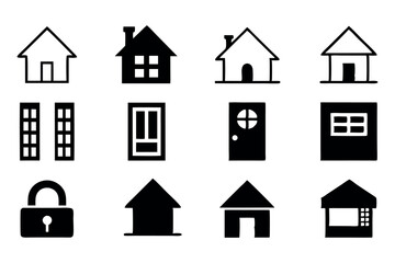 Fototapeta premium Black and White Home Icons Set with Key, Heart, and Lamp Symbols