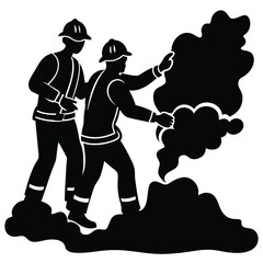 Brave Firefighters Battling Blaze A Silhouette Illustration