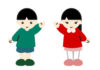 手をふるアジア人の男の子と女の子