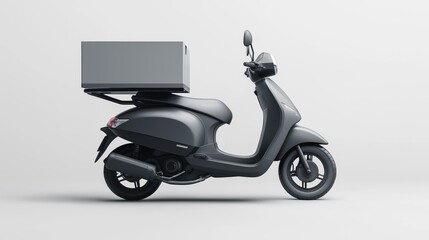 Obraz premium Realistic mockup of a gray scooter delivery box mounted on the rear rack, blank gray surface, isolated on a white background