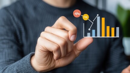 Hand Representing Financial Data Analysis with Graphical Elements