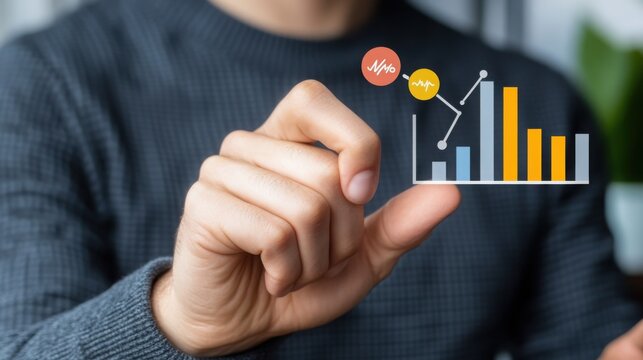 Hand Representing Financial Data Analysis with Graphical Elements