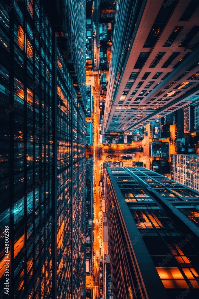 Aufkleber captivating aerial perspective of a vibrant cityscape at night showcasing towering buildings and ill
