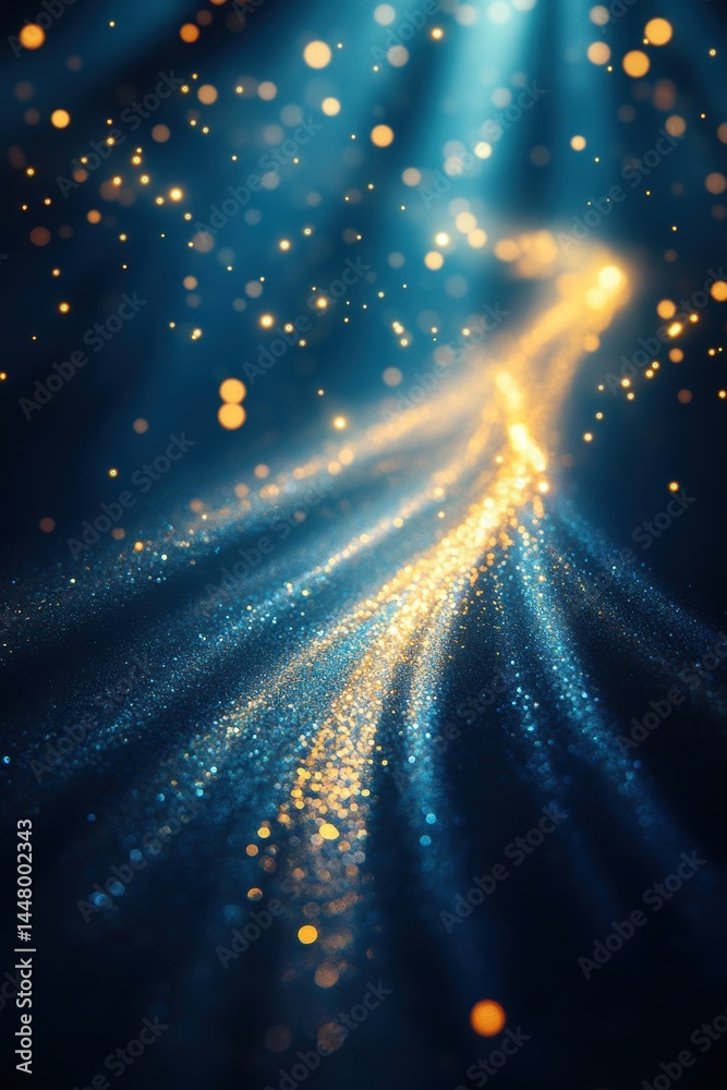 Poster Elegant light streaks and bokeh dots on a dark blue backdrop creating a magical and ethereal atmosphere perfect for festive season and creative projects