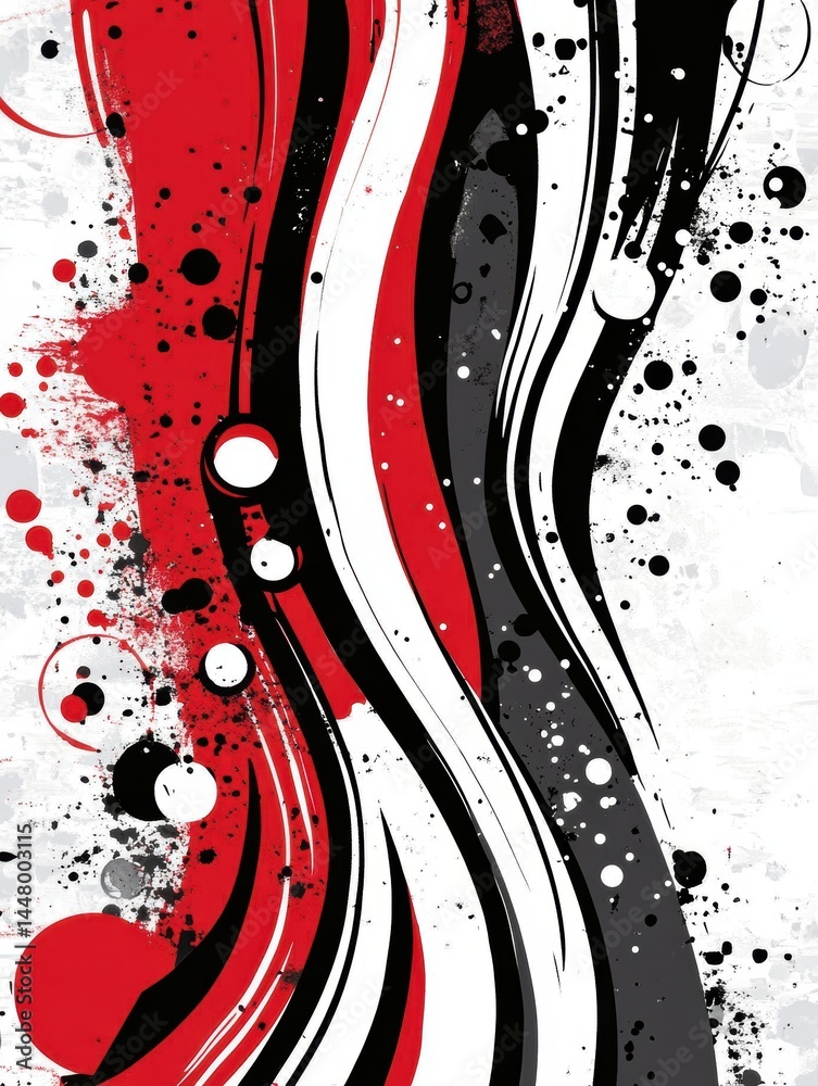 Leinwandbilder dynamic abstract painting with bold red black and white flowing brushstrokes and splatter effects cr
