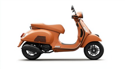 Realistic mockup of a vintage-style orange scooter or  front three-quarter angle, isolated on white or transparent background
