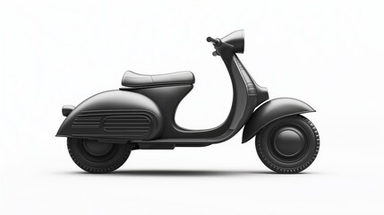 Realistic mockup of a vintage-style matte black scooter or  front three-quarter angle, isolated on white or transparent background