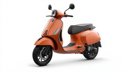 Realistic mockup of a vintage-style orange scooter or  front three-quarter angle, isolated on white or transparent background