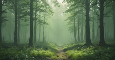 Obraz premium Abstract green, unfocused, hazy forest scene Depth of field effect , abstract, dreamy