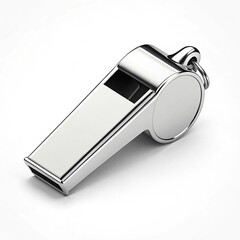 Silver whistle on white background