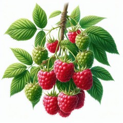 Roseberry fruit Tree Branch with Ripe Fruits and Leaves Isolated on a White Background