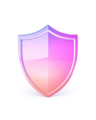 Fototapeta premium Glossy shield emblem in vibrant pink and purple hues symbolizing protection and security on a clean white backdrop with a modern and minimalist aesthetic