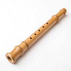 Naklejka premium Wooden recorder on white background