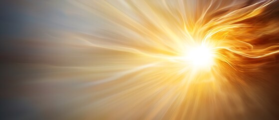 Obraz premium Golden light bursts from center, radiating through fluid streaks. Energy and motion are implied