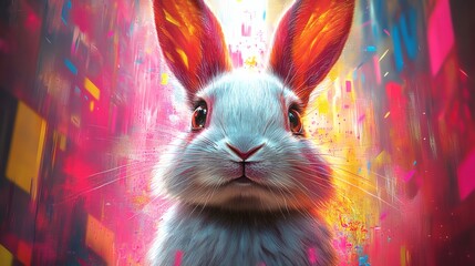 Rabbit portrait with vibrant colors and expressive details, close-up capturing a whimsical essence, soft texture and fur detail on a transparent background, PNG image, PNG file.