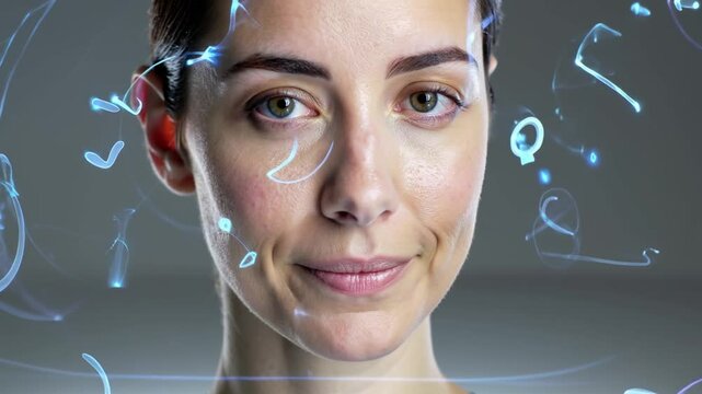 Futuristic facial recognition technology with augmented reality interface