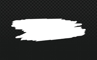 white paint brush stroke against a transparent dark checkered background. The edges are uneven and textured, suggesting a dry brush or a quick application of paint.