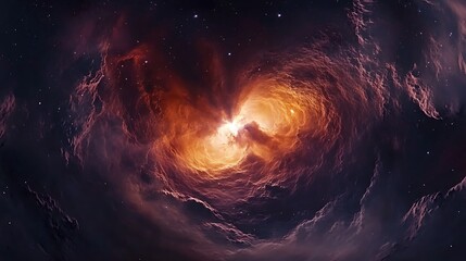 Breathtaking 360-degree equirectangular projection of deep space featuring a glowing nebula with scattered stars and cosmic dust.