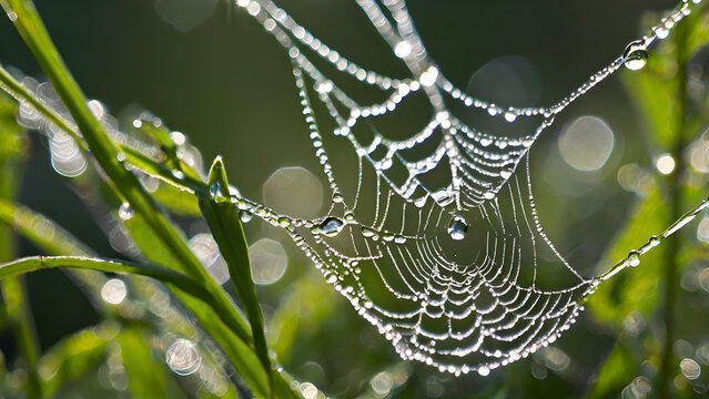 spider web with dew drops