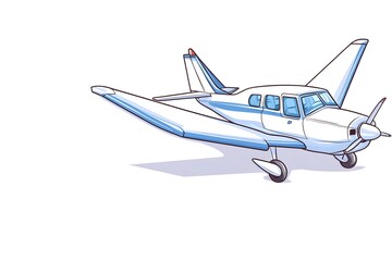 A cartoon illustration of a small, single-engine airplane, white with light blue accents, depicted in a three-quarter view on a white background